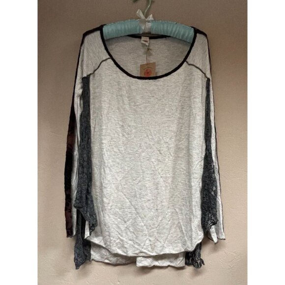 Marigold LA Scoop Neck Long Sleeve Lace Trim Knit Hi-Low Tunic Top Medium New - Picture 1 of 8
